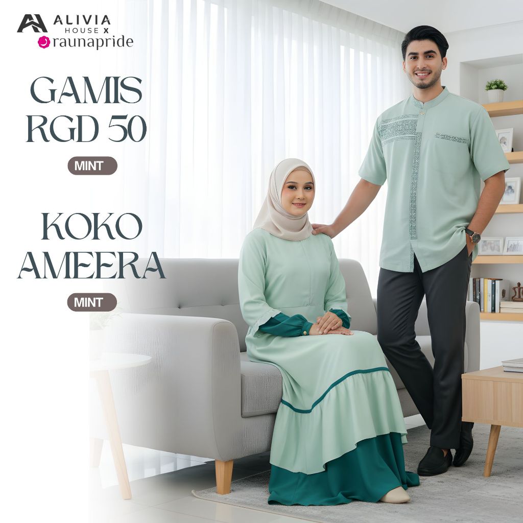 Alivia House X Raunapride Couple Sarimbit Keluarga Koko Gamis Couple Polos Kekinian Hari Raya