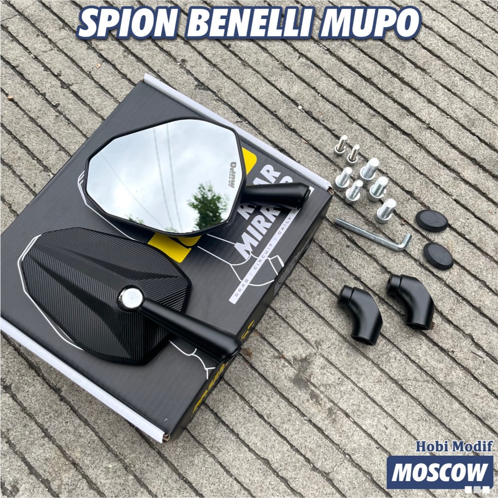 SPION BENELLI FULL BLACK Sepasang Kaca bening Datar MUPO RACE ORIGINAL Nmax X-Max PCX Vario 160 Adv 