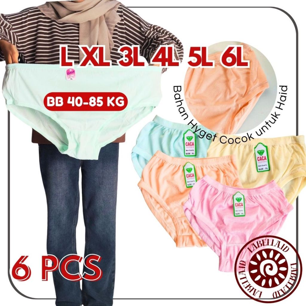 TERMURAH 6 pcs Celana Dalam Jumbo Wanita 3L 4L 5L 6L CD Lusinan Grosir Haid Nifas HYGET POLOS LABELL