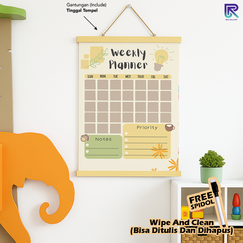 RHA GALLERY Planner Schedule Daily Weekly Jadwal Mingguan Wipe And Clean List Jadwal Tulis 32x48 CM