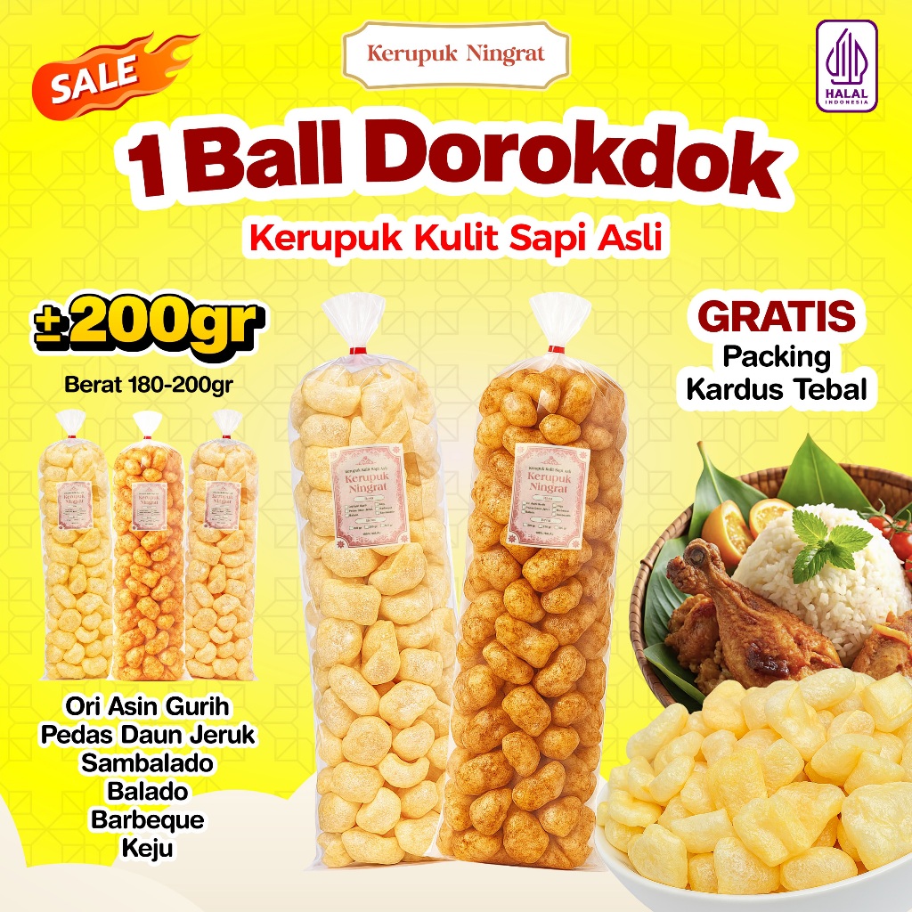 1 BALL KERUPUK KULIT SAPI ASLI 200GR DOROKDOK VIRAL ENAK MURAH HALAL RENYAH