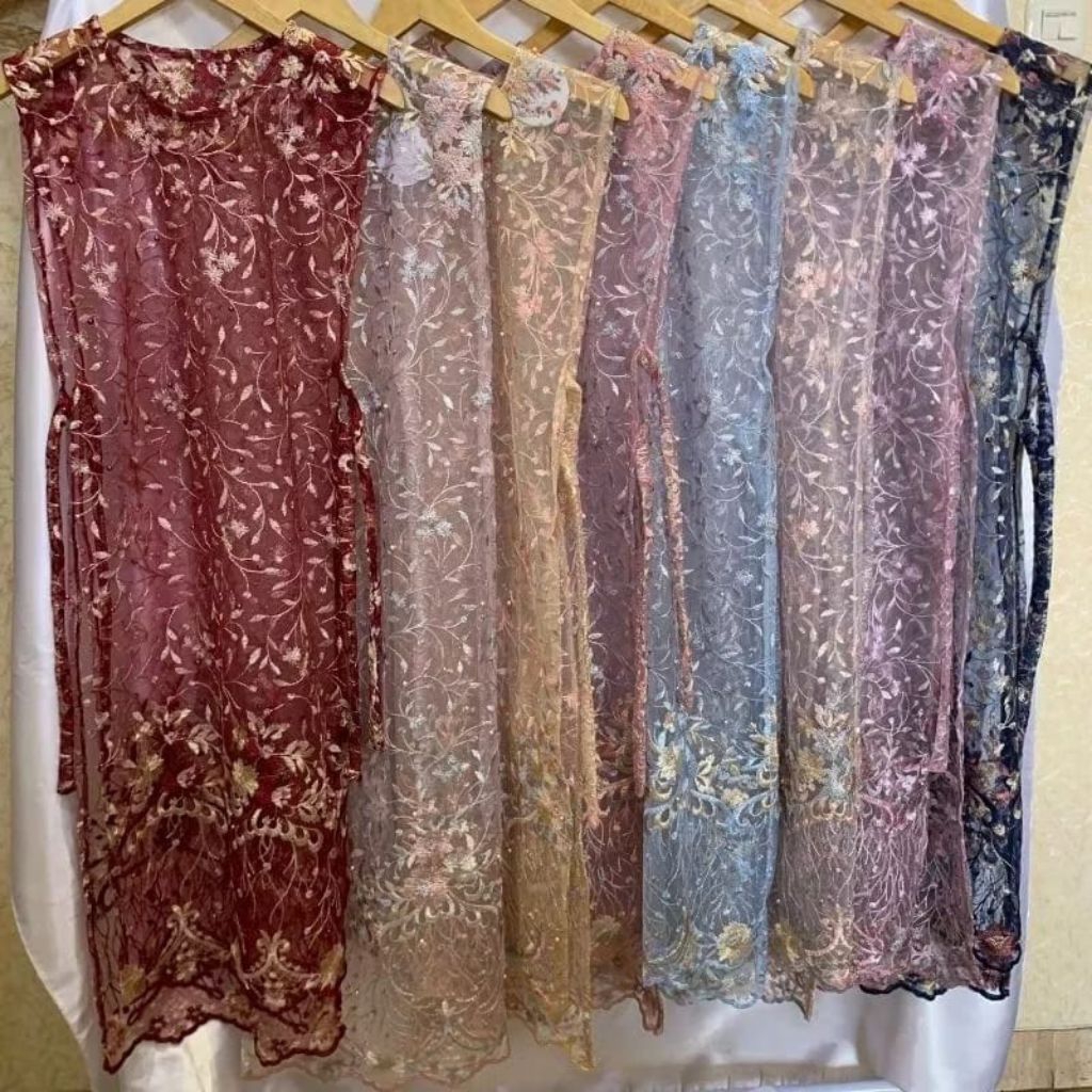 cardigan vest outher brukat panjang tanpa lengan tali samping