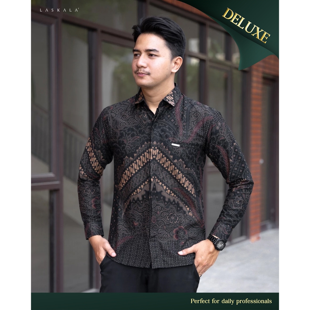 Laskala Batik Premium Sandro Kemeja Batik Pria Slimfit Lengan Panjang