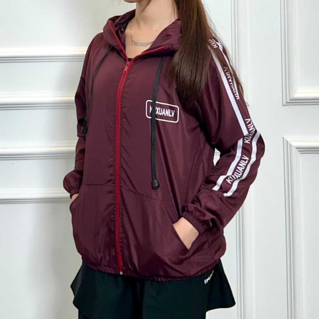 Jaket Hoodie Zipper Wanita Parasut Kuxuanlv Sporty Korean Style Terbaru