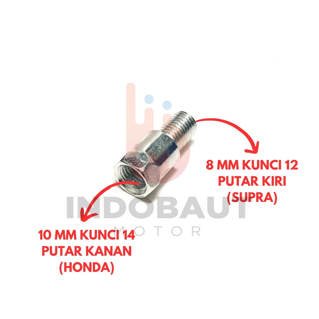 Baut Sambungan Spion Honda M10 Kanan Drat 14 - Supra M8 8mm Kiri Drat 12