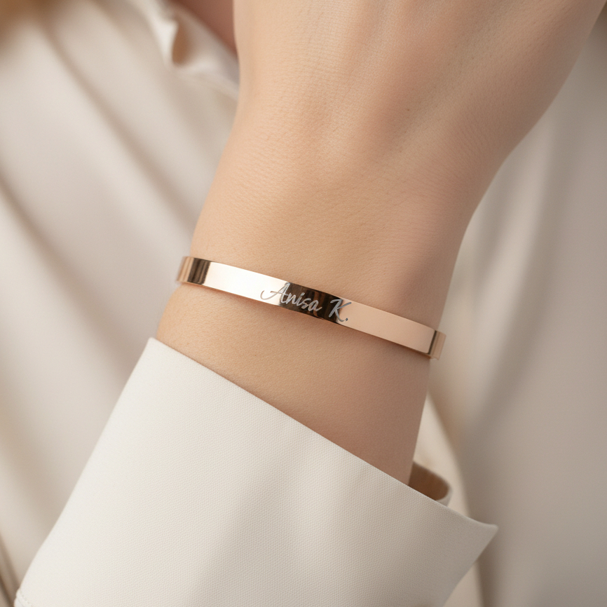 ANAFFA - Gelang Bangle Custom Ukir Nama - Feline Bangle 6mm