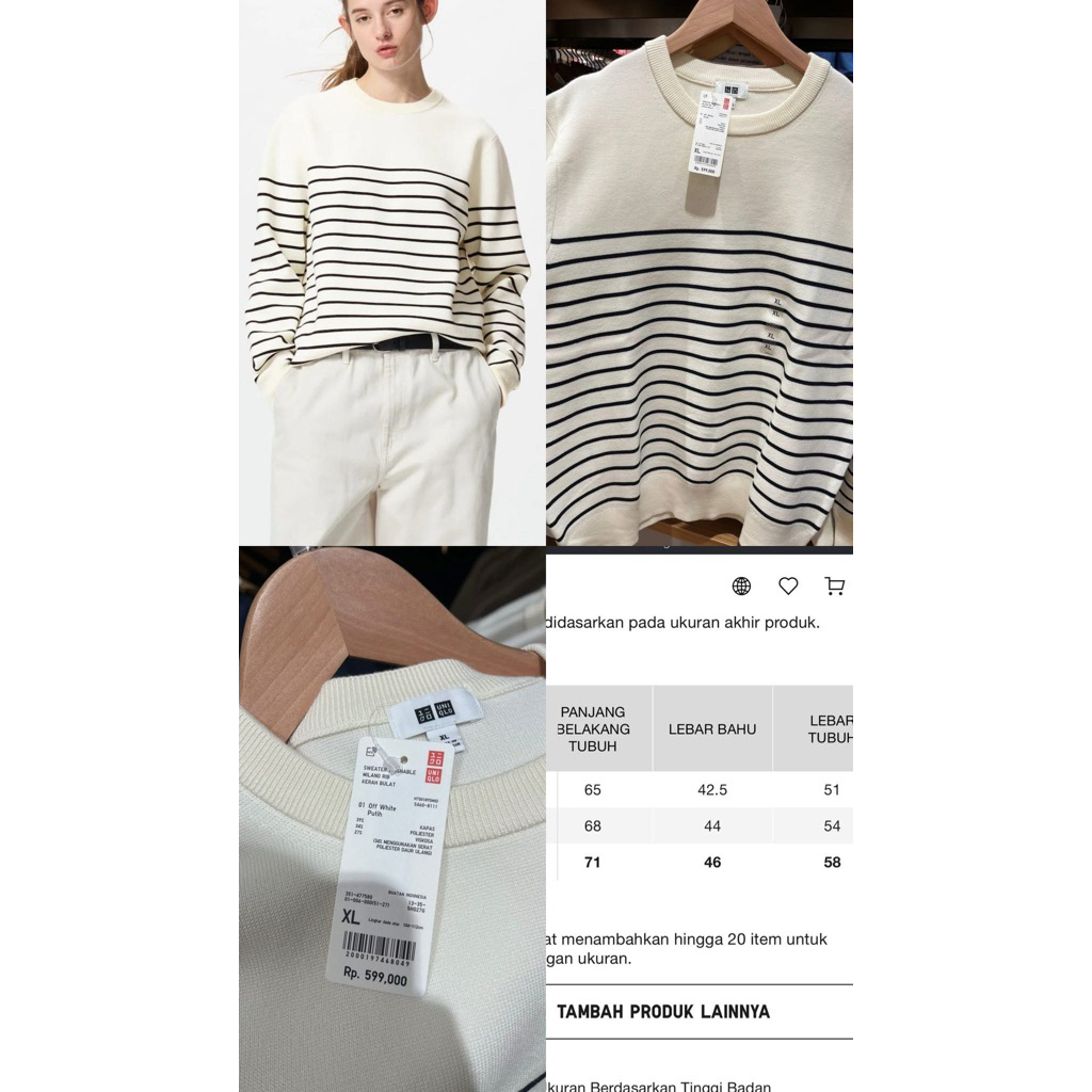 PL sweater uniqlo stripe lengan panjang white broken white #preloved preloveduniqlo preloved sweater