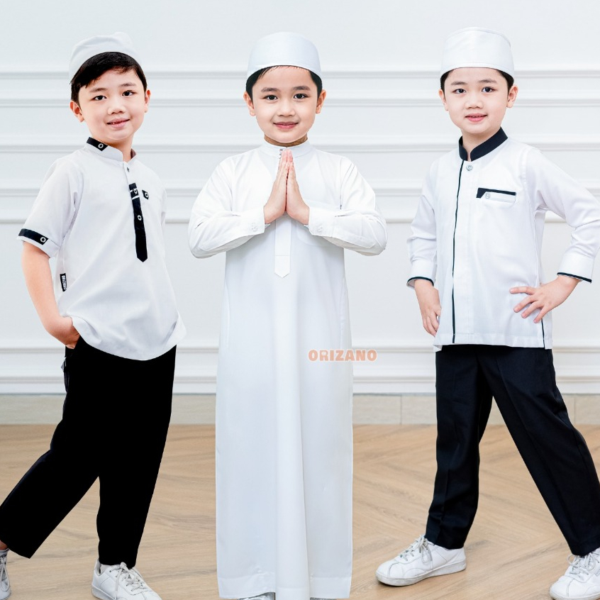 Baju Koko Muslim Cowok Anak Laki Laki Warna Putih Orizano KOKO PUTIH