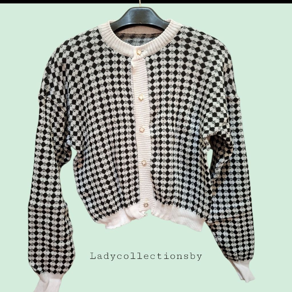 Cardigan rajut premi tweed model