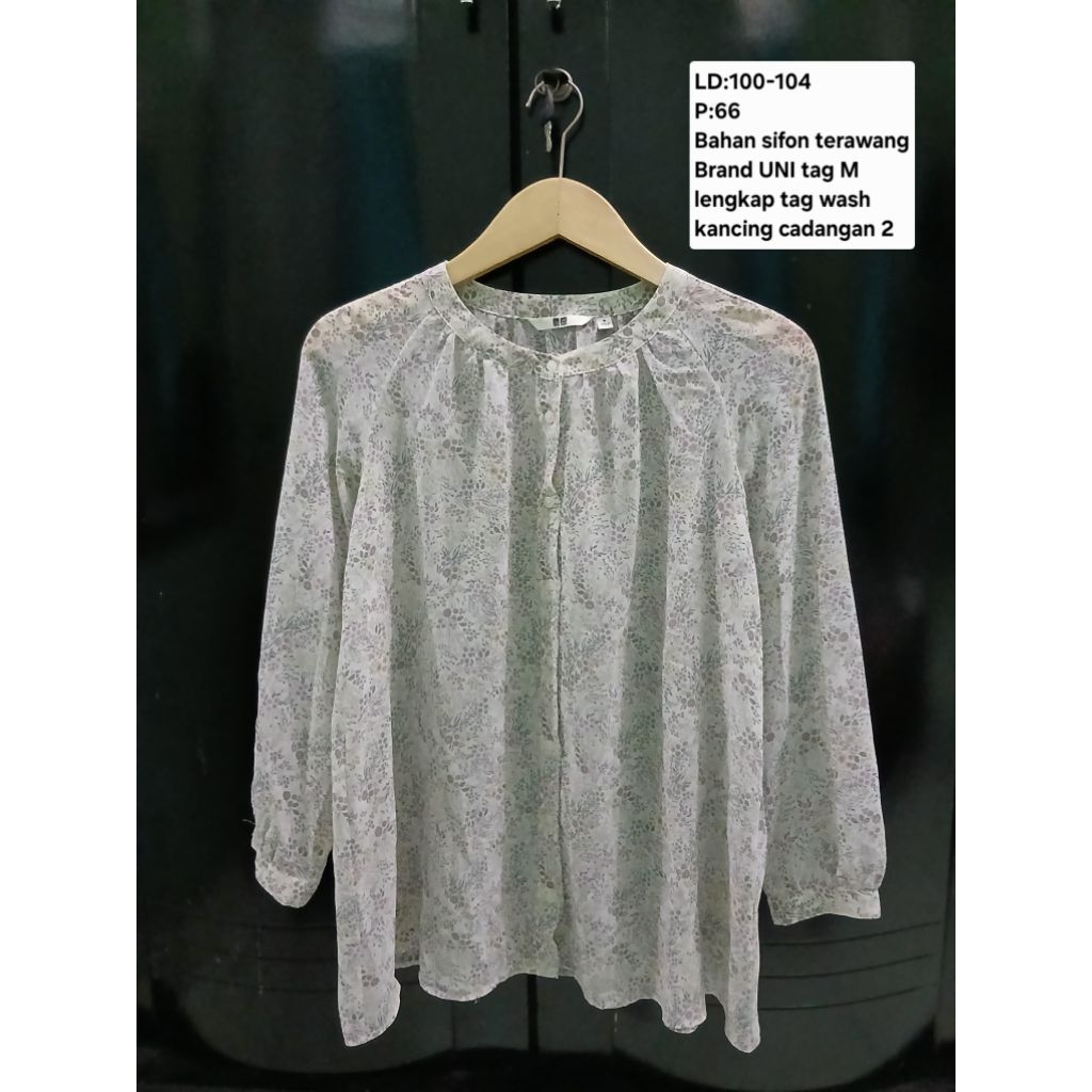 (COD)UNI Atasan kemeja wanita terawang motif bunga warna putih
