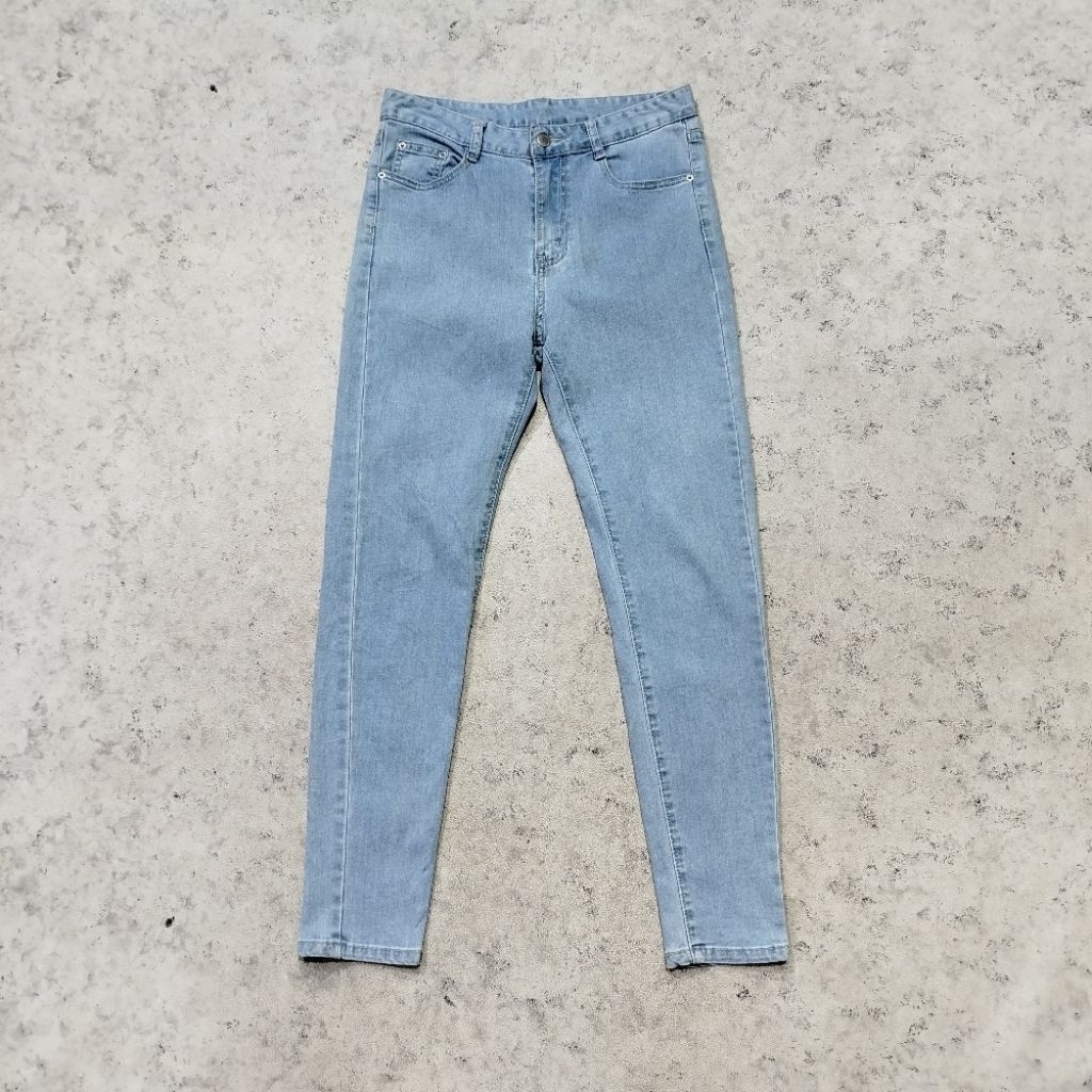 Celana jeans panjang Skinny INVISIBLE Blue washsed bahan stretch melar casual murah bagus