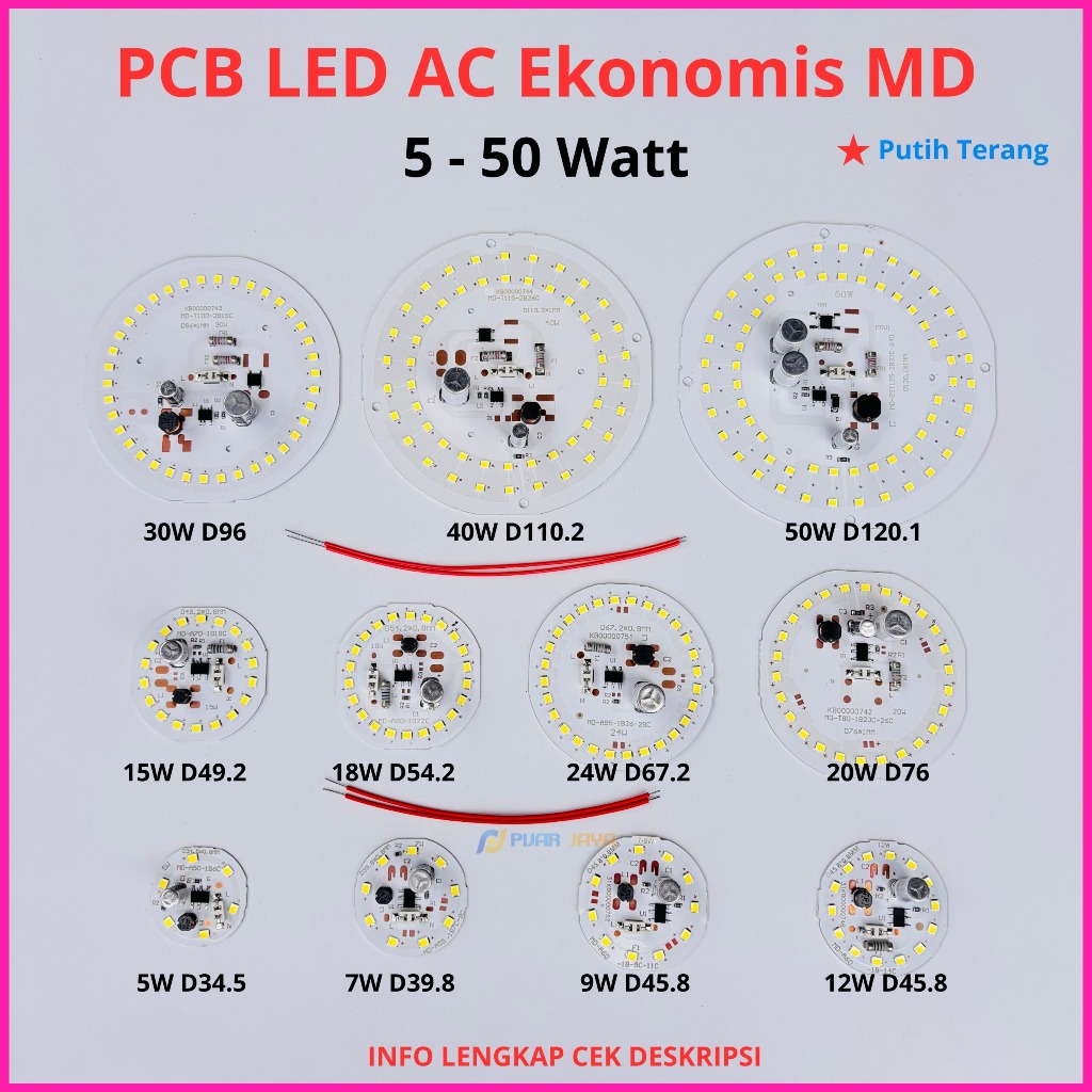 PCB Lampu LED AC Ekonomis MD Watt Lengkap 5 7 9 12 15 18 20 24 30 40 50 Mesin Lampu LED Nyala Putih
