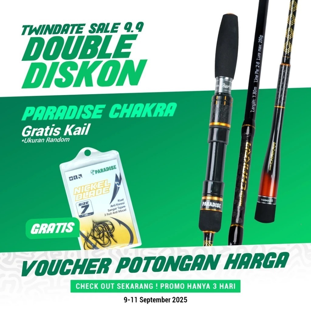 DISKON 50% Tornado Joran Paradise Chakra Jigging Mancing Dasaran Laut | PE 2-6 180Cm Butt Joint Carb
