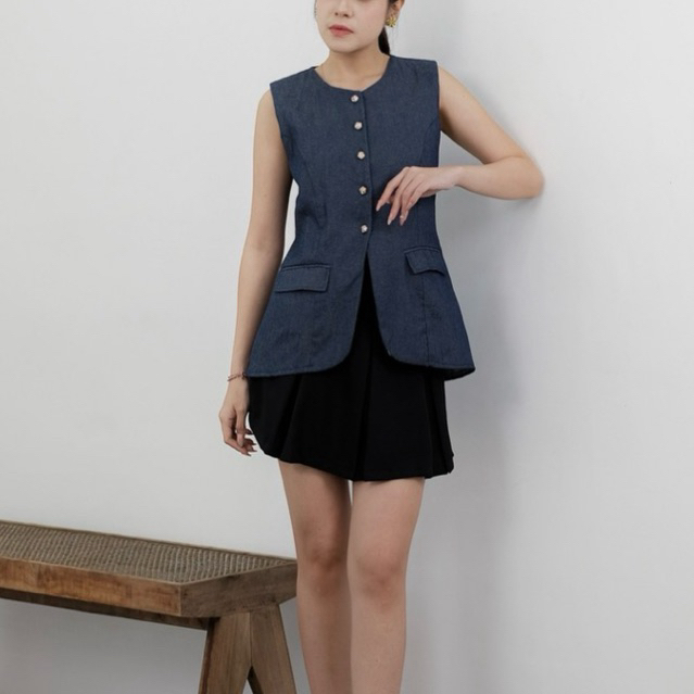 KARIN JEANS VEST - lanyloou | vest wanita | blouse atasan wanita | rompi wanita