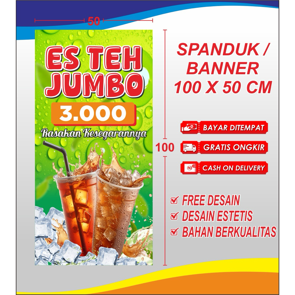 BANNER/SPANDUK ES TEH JUMBO 3000 UKURAN 50 X 100