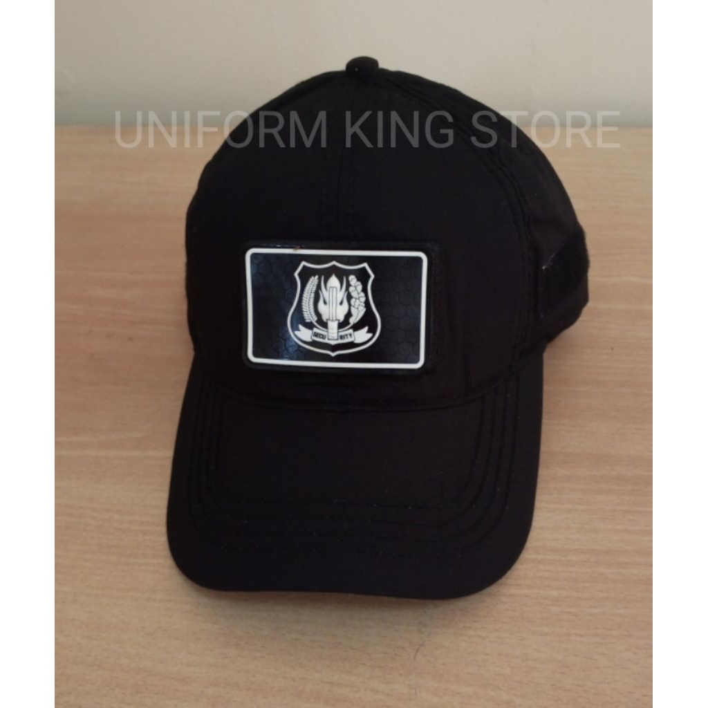 TOPI SECURITY LOGO PUTIH PATCH RUBBER PEREKAT - TOPI SECURITY HITAM LOGO PUTIH PEREKAT PATCH