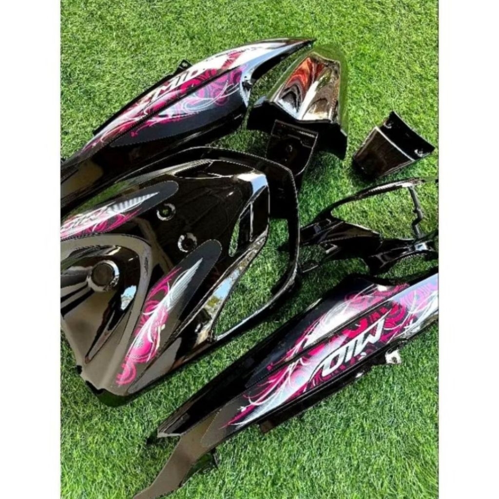 Cover fullset body halus yamaha mio smile hitam plus stripping full body mio smile hitam stripping