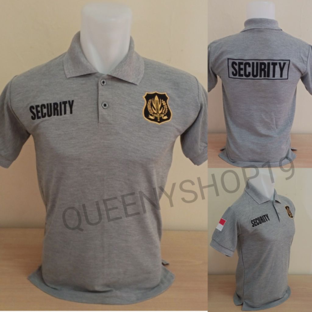 KAOS SECURITY ABU LOGO KUNING FULL BORDIR - KAOS KERAH SECURITY ABU LENGAN PENDEK BORDIR - KAOS SECU