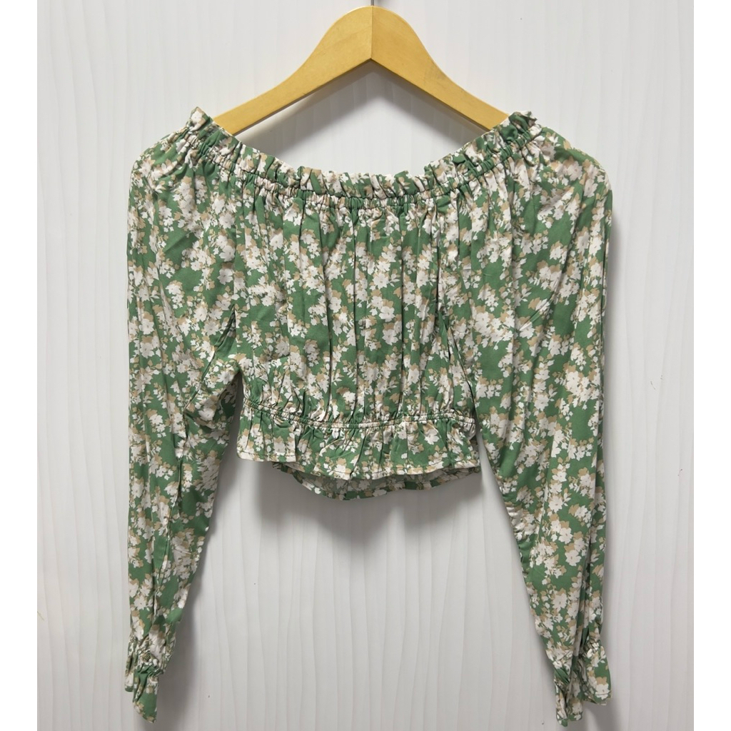 NEW COLORBOX WITH TAG SABRINA CROP TOP WANITA HIJAU FLOWER