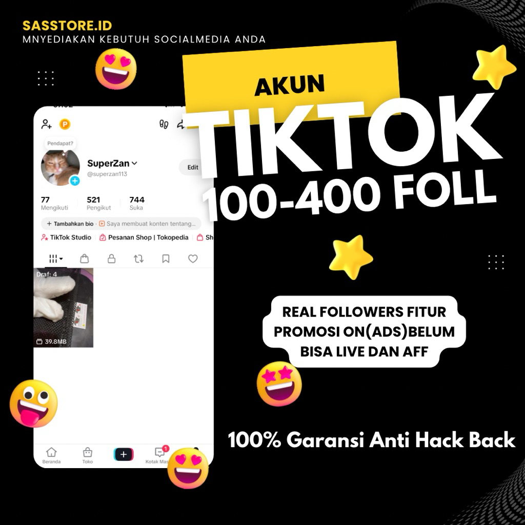 Akun TikTok Real followers indo 100-400 followers