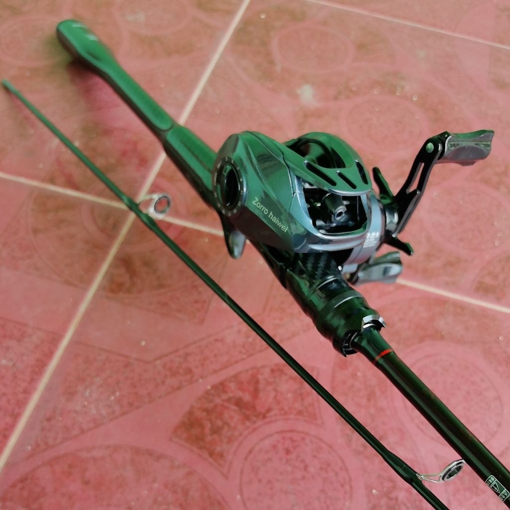 satu set Reel pancing BC Zorro HAIWEI Drag cliker handle kiri#Joran Zorro triger 180cm