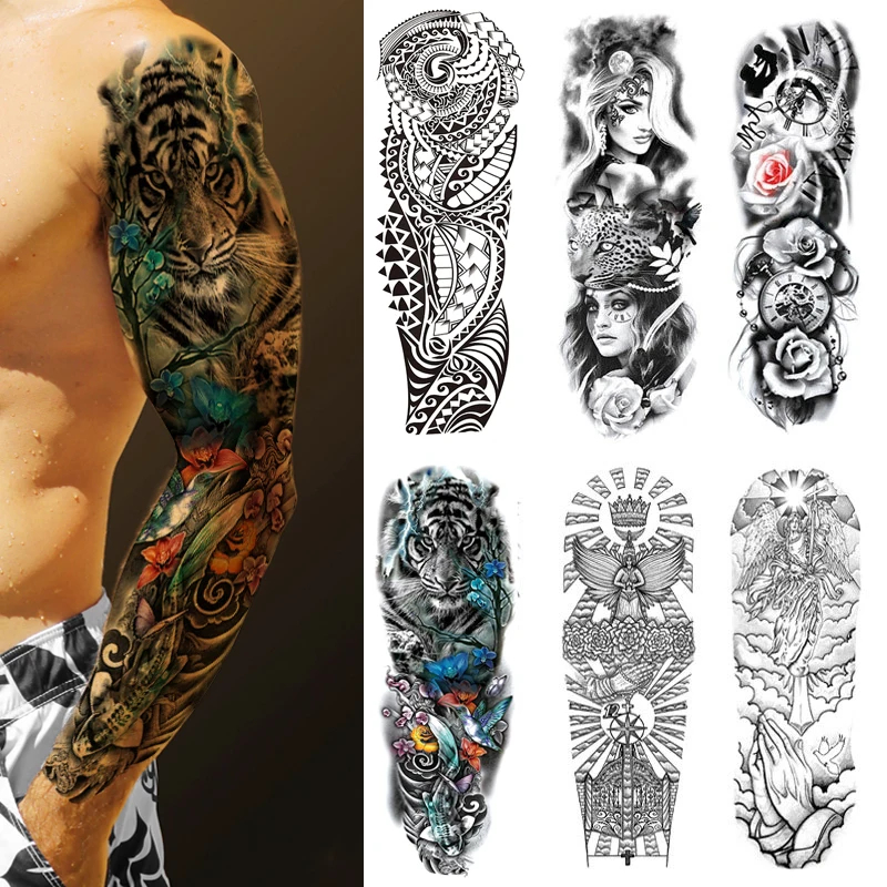 Stiker Tato Lengan Penuh Semi Permanen Fruit Juice Gaya Barat, Tato Palsu Realistis, Tato Lengan Pre