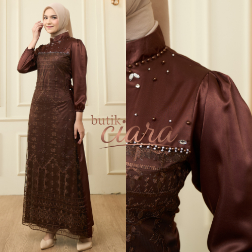 Manda Dress by ButikCiara Satin Slik Brukat Mewah Gamis Satin Premium Payet Kondangan Lebaran 2026