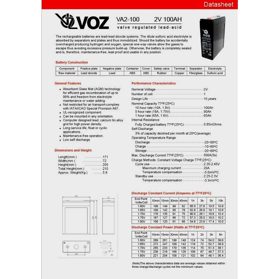 Baterai Backup PLTS VRLA Deepcycle VOZ 2 V 100 AH