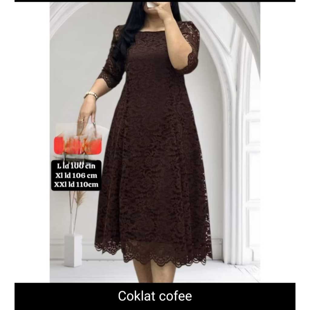 MIDI DRESS NATAL LIVINA READY 3UKURAN M L XL / REKOMENDASI OUTFIT BAJU PESTA KONDANGAN WANITA GAYA K