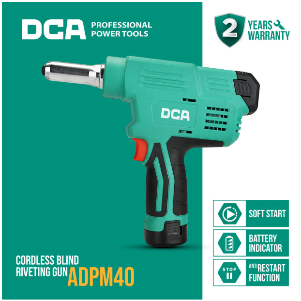 DCA ADPM49 Mesin Rivet Baterai Cordless Blind Riveting Gun 12V , TENAGA GEDE, TANPA SELANG ANGIN   M