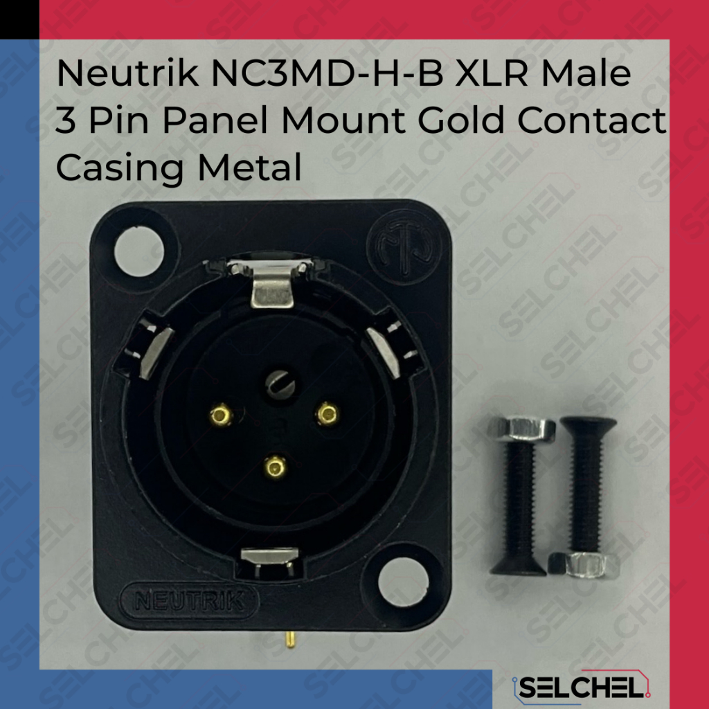 Neutrik NC3MD-H-B XLR Male 3 Pin Panel Mount D Size Black Gold Contact Soket XLR Panel PCB Horizonta