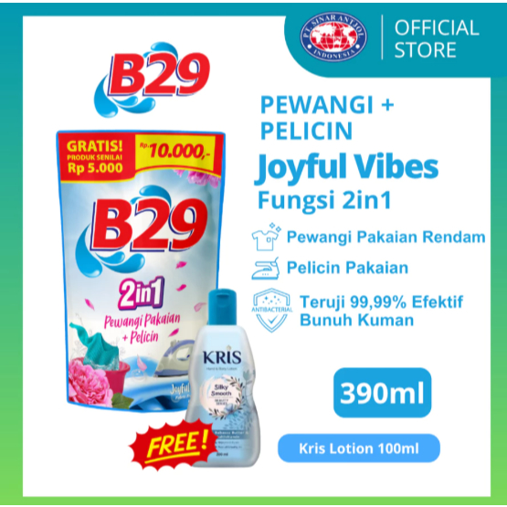 B29 Pewangi Cucian + PELICIN Setrika Pakaian JOYFUL VIBES Blue 390ml
