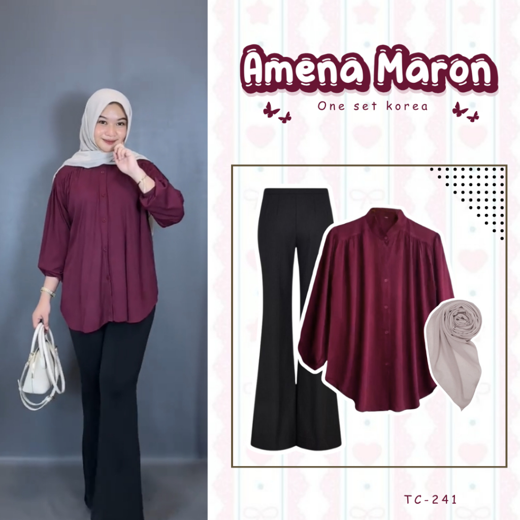 Outfit Kampus Remaja Kekinian Dan Elegant ( Celana Cutbray + Blouse + Bella Square ) SET TC - 241