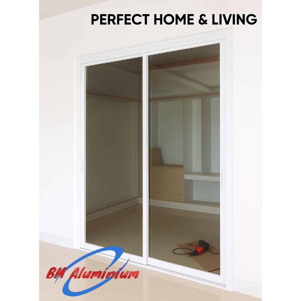 pintu sliding double aluminium rel bawah/atas