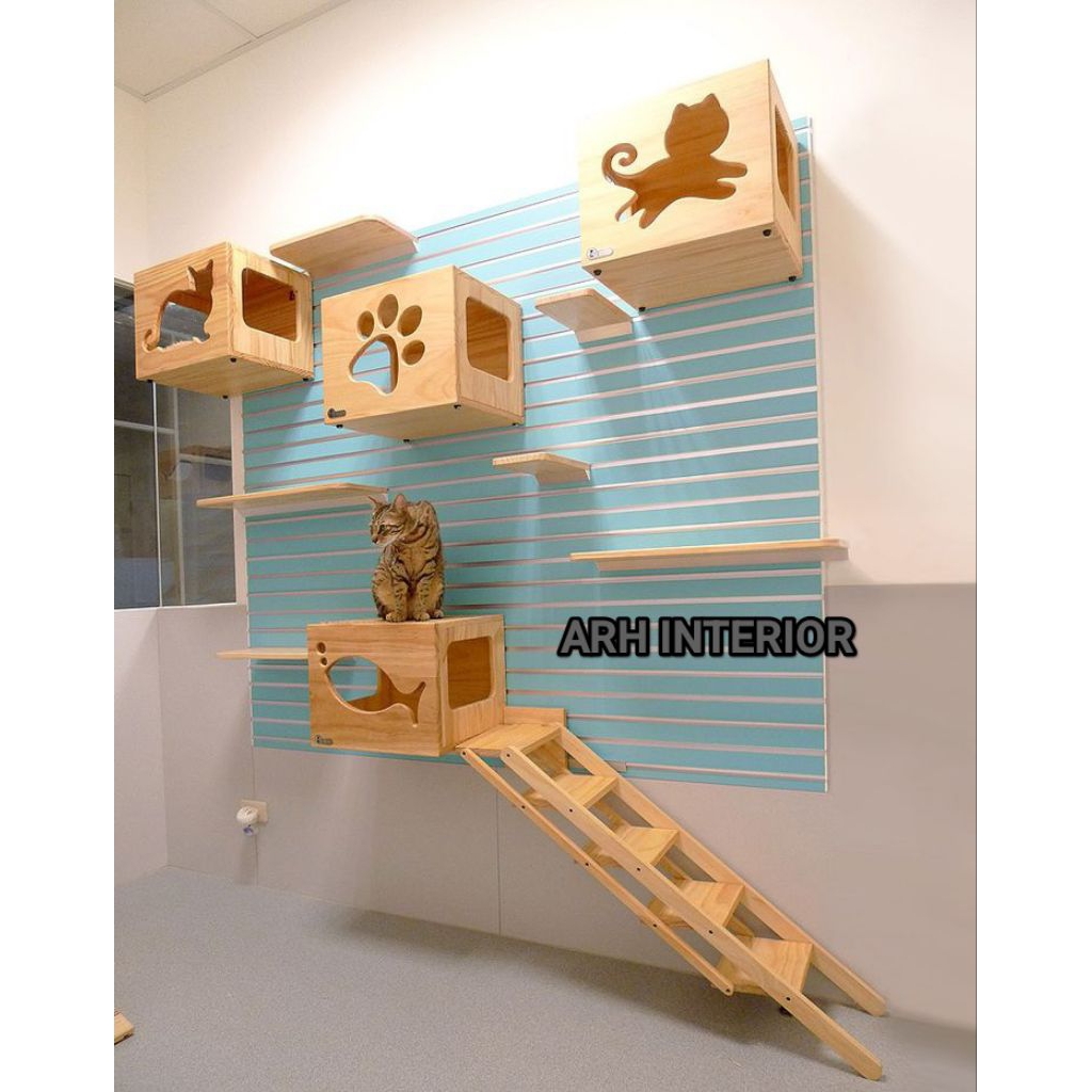 Rak dinding kucing/cat wall furniture/rumah kucing dinding kayu minimalis