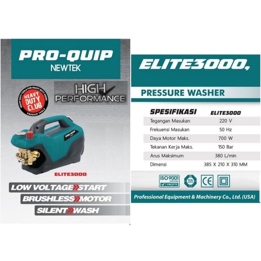 PROQUIP High Pressure Washer Elite 3000 700 watt jet cleaner 150 bar