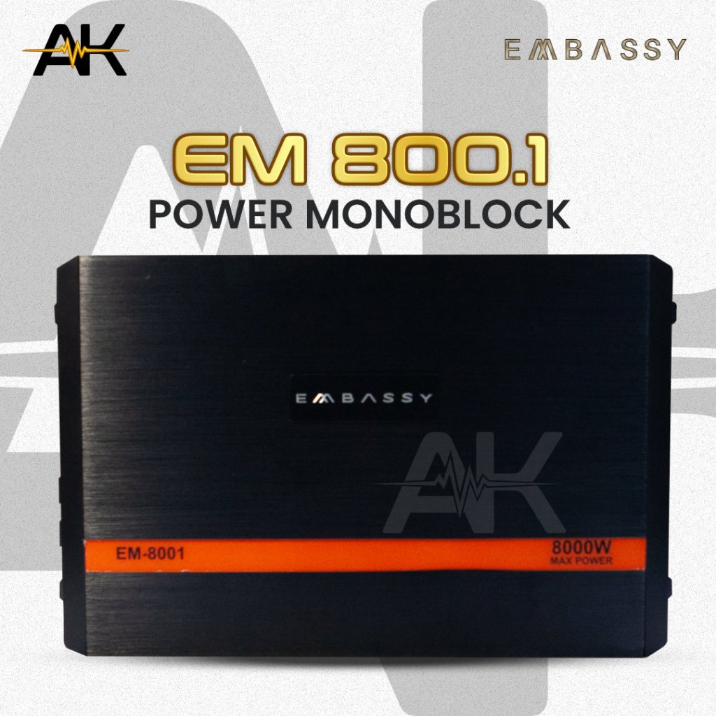 Power Moblok Embassy EM-800.1 Cass D Power Monoblock Embassy EM8001 Power Monoblok Mobil Subwoofer