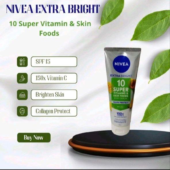 NIVEA Extra Bright Body Serum 10 Super Vitamin & Skin Food  Ori Thailand / Niacinamide dengan SPF 15