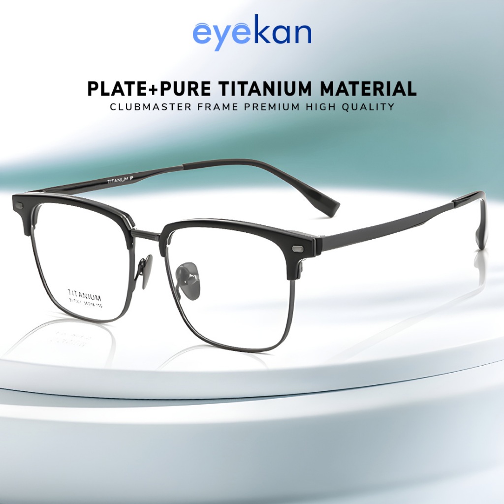 Eyekan Kacamata Titanium Murni Anti Radiasi Bluelight Minus Photocromic Bluecromic Bentuk ClubMaster