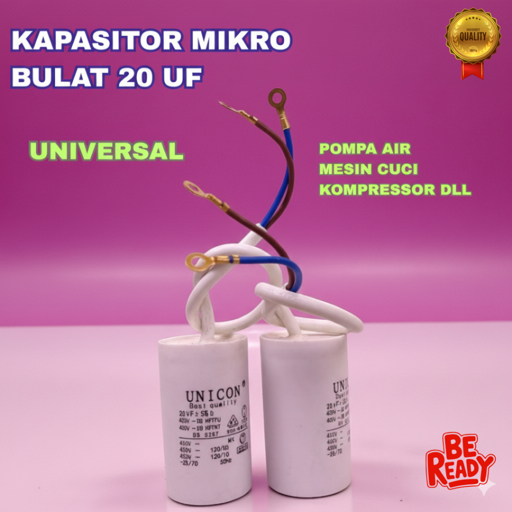 KAPASITOR MIKRO BULAT 20 UF/450V UNICON KAPASITOR UNIVERSAL UNTUK POMPA AIR MESIN CUCI KOMPRESOR