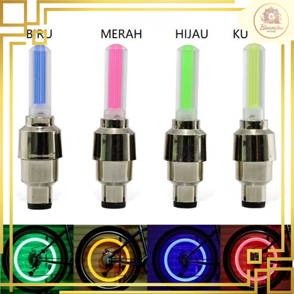 HL0079 Tutup Pentil LED 1 Pasang Lampu Hias Ban Sepeda Motor Mobil Warna Warni