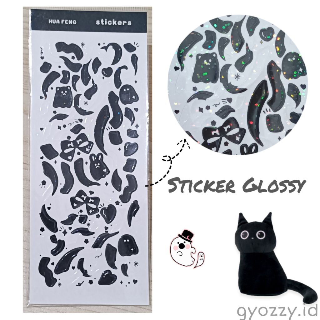 Sticker Glossy, Cute Halloween Sticker, Cute Cat Sticker, black cat sticker