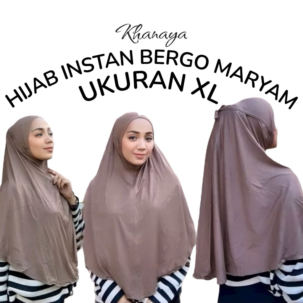 Khanaya - Hijab Instan Bergo Maryam Ukuran XL Bahan Kaos Rayon Super Premium.