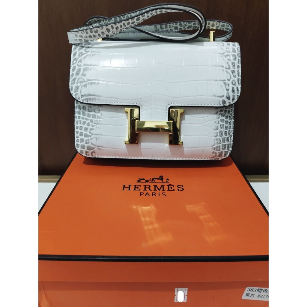 Preloved (Winny Outfit) Tas H Constance White Himalayan Crocodile - KW