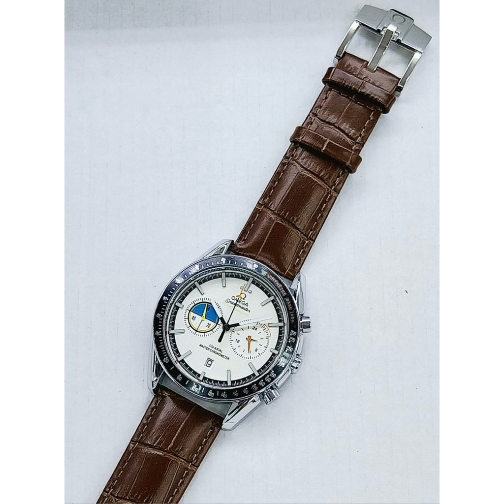 CHRONO ON || JAM TANGAN SUPER PRIA OMEG4 SPEED MASTER STRAP CROCO LEATHER