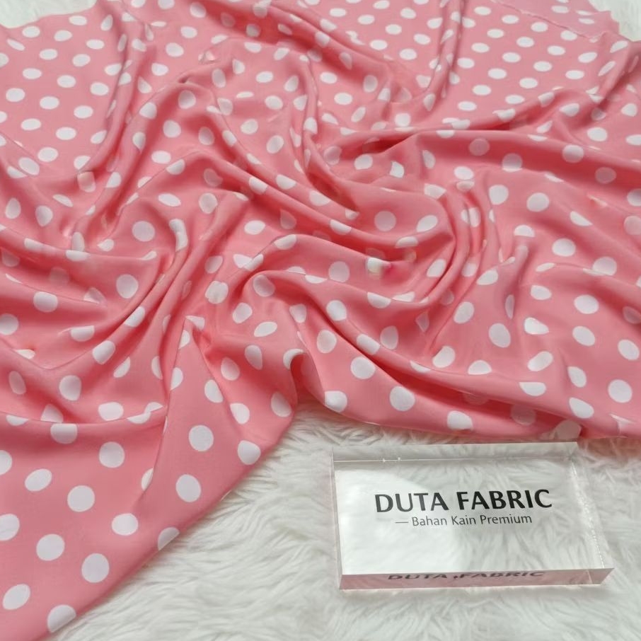 Kain Wolfis Premium Motif Polkadot Putih Dasar Pink (Harga Per 0,5)DYK