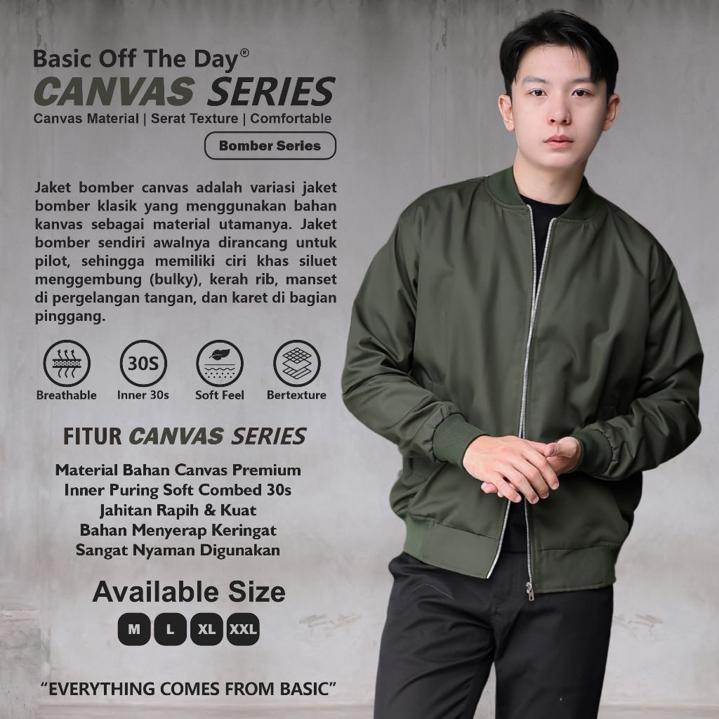 Jaket Bomber Pria Bahan Canvas Premium Original Bomber Jacket Pria M-XXL  | Hijau Army