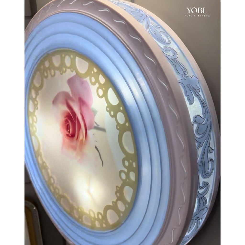 YOBL Lampu Hias Plafon Klasik Modern Motif Bunga Lis Pink & Biru Desain Elegan untuk Dekorasi Rumah