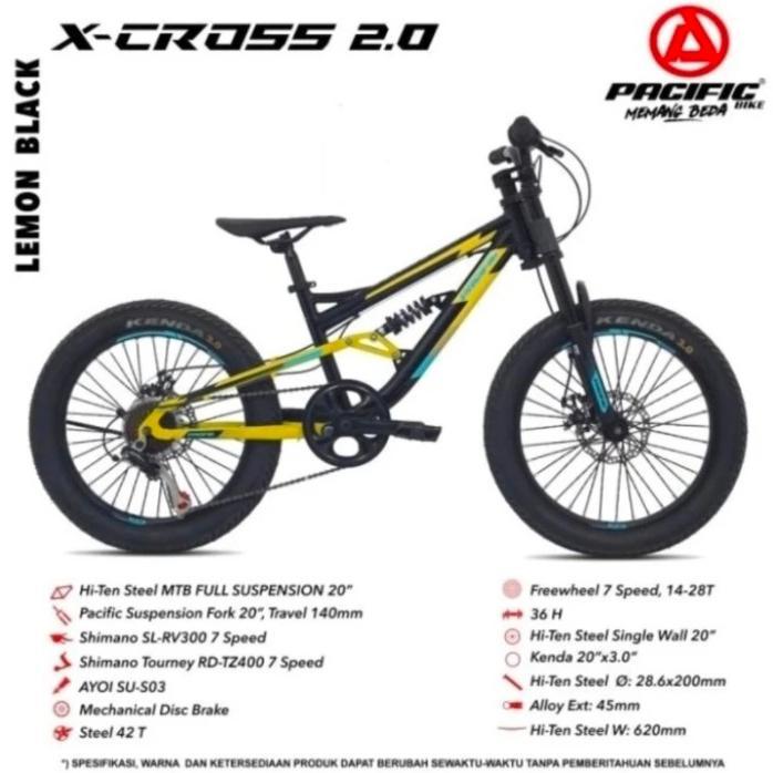 Sepeda Anak MTB 20 Pacific Xcross Suspensi Per Rem Disc Depan Belakang