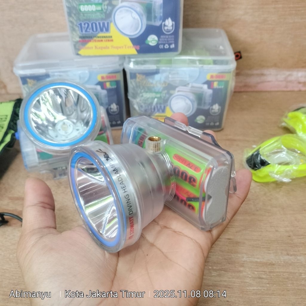 Senter kepala selam jinlong  LED 120WATT JL-5601 anti air IP48 2X BATERAI 18650 kapasitas 6000mAh 3 